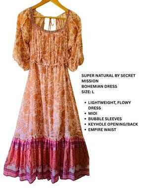 Secret Mission Bohemian Floral Midi Dress. Size Large